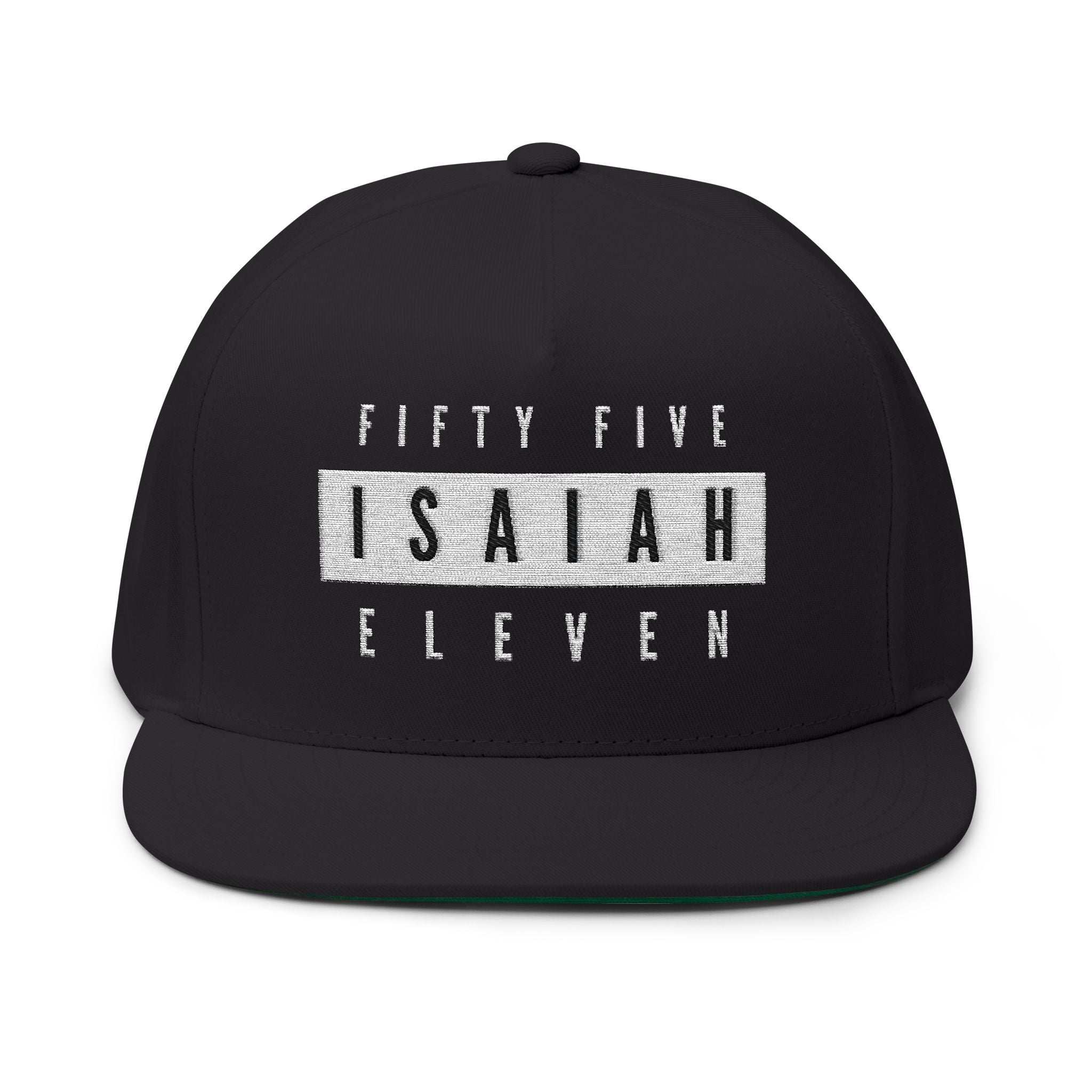 Fifty Five Eleven Embroidered Flat Snapback Hat; Black