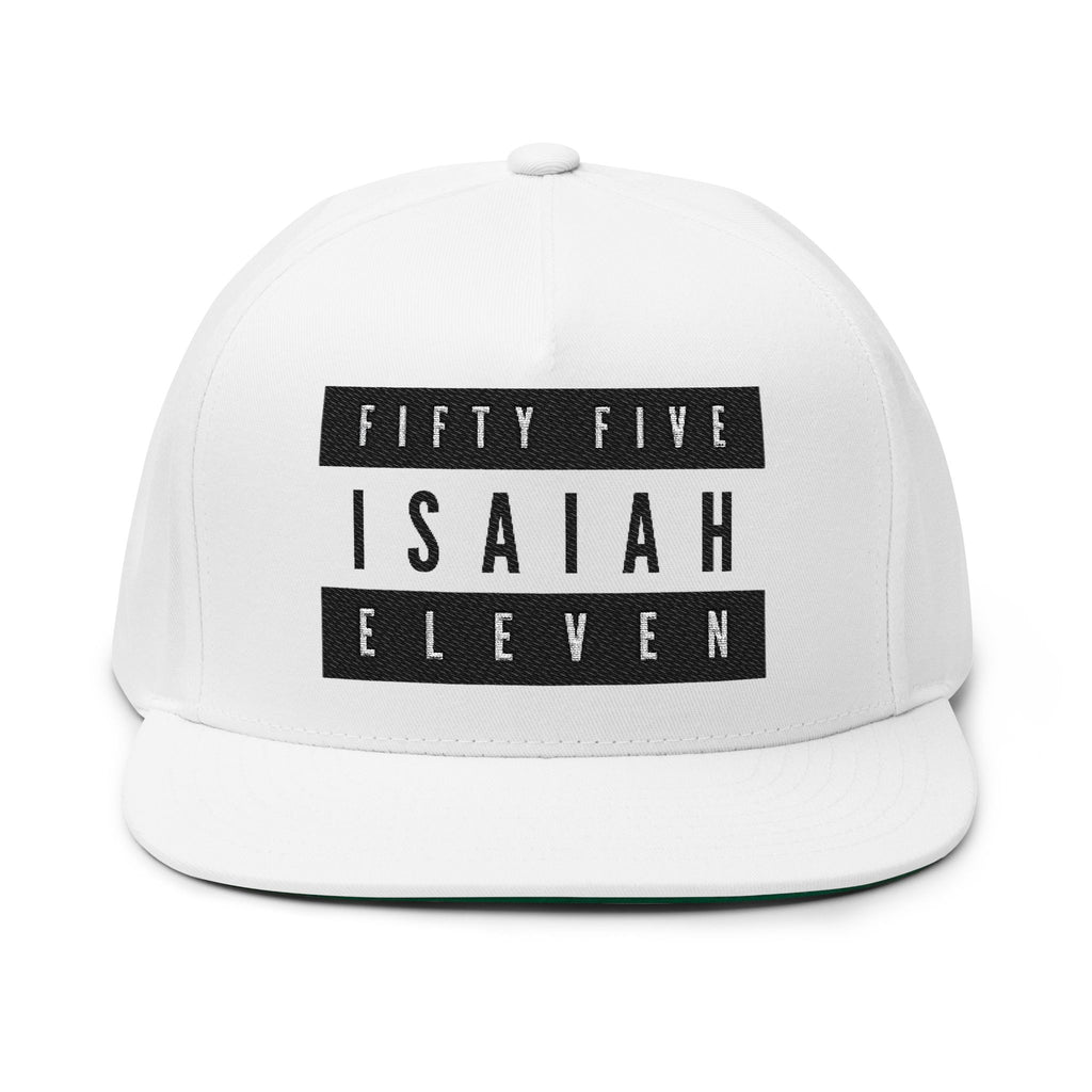 Fifty Five Eleven Embroidered Flat Snapback Hat; White