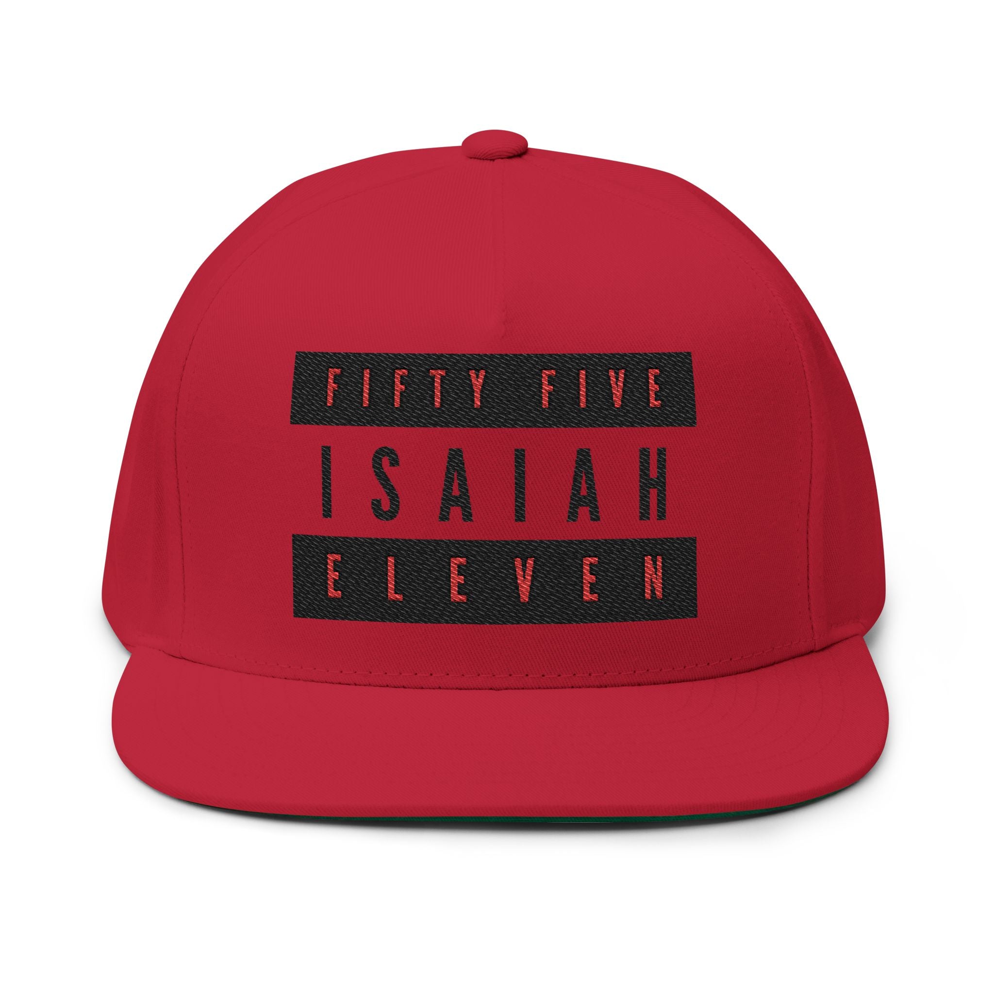Fifty Five Eleven Embroidered Flat Snapback Hat; Red